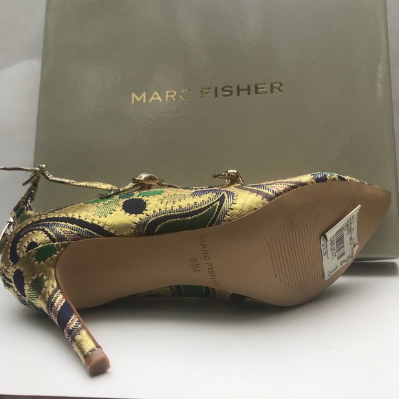 Marc Fisher Brocade Gold Paisley Heels NWOT - Picture 4 of 8